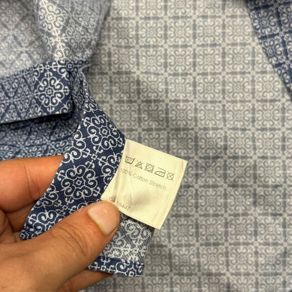 Stenstroms Fitted Body Dress Shirt Stretch Geometric Long Sleeve Blue 46 18 XXL - Picture 8 of 9